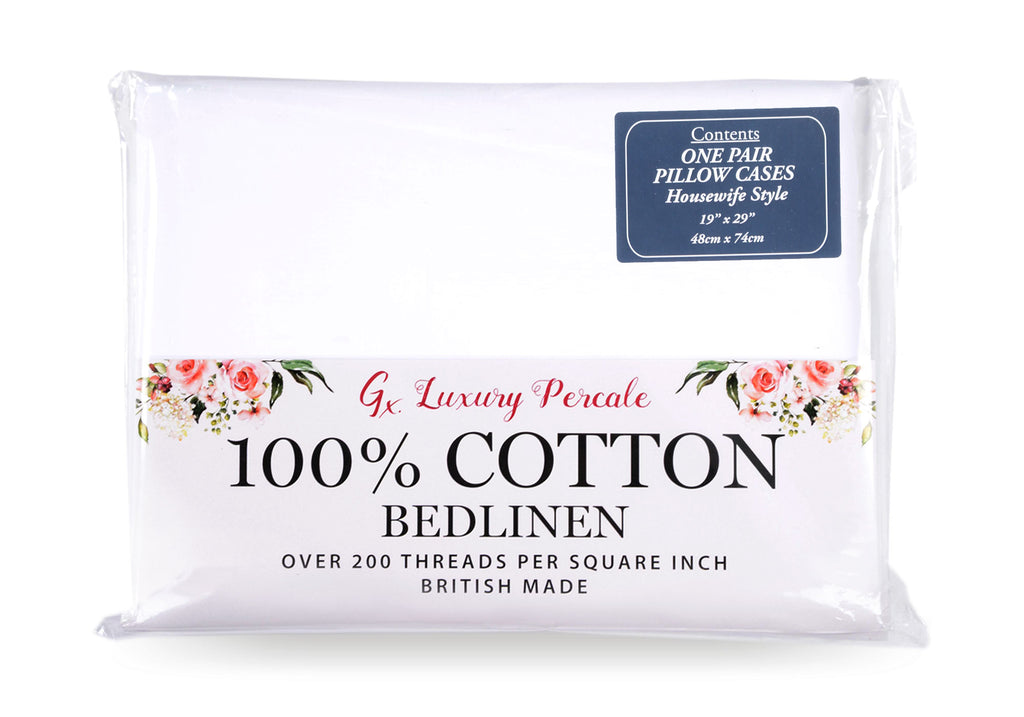 100% Cotton Percale Pillowcases Pair